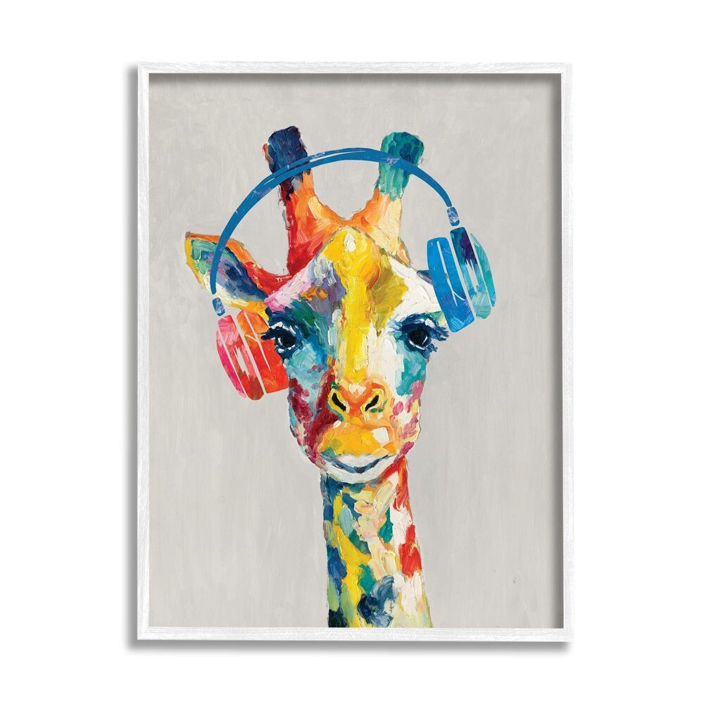 9855 Giraffe Headphone Listening Music Contemporary Jungle Portrait, Design